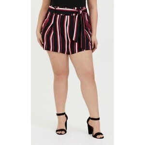 Torrid Stretch Crepe Mid Rise Tie Front Shorts Black Pink Size 24